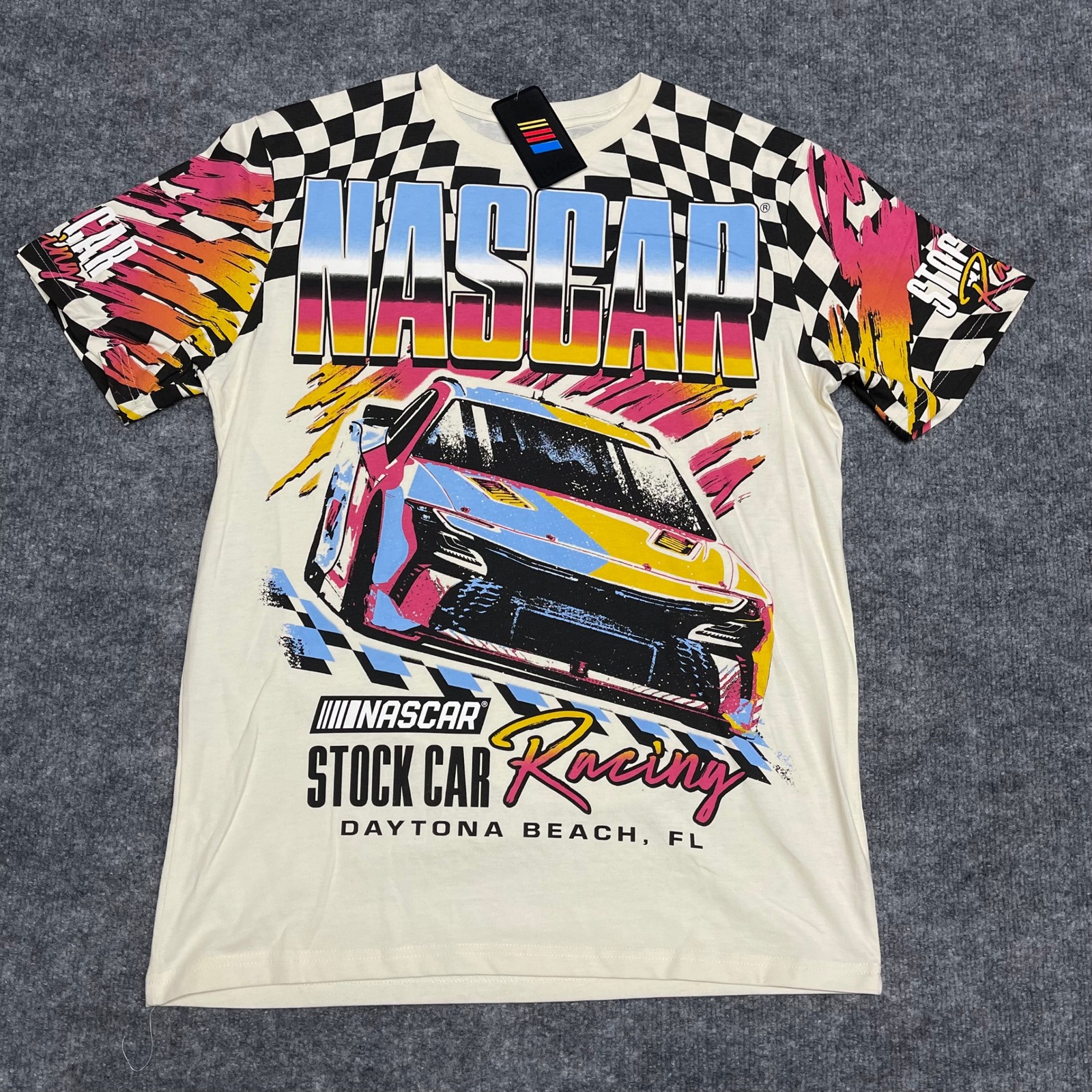 Nascar Shirt Mens Large Cream Stock Car Racing Daytona Americas Motorsport New